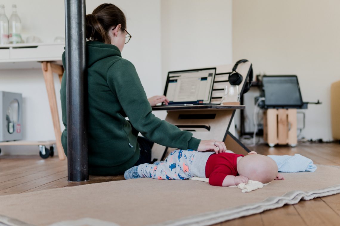 Mom working from home with a baby