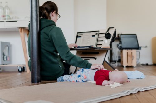 Mom working from home with a baby
